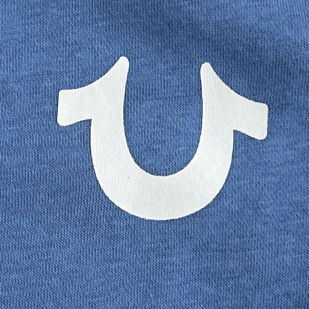 True Religion Hoodie Mens Size Small Blue Zip Up Buddha Horseshoe Logo NWT Y2K